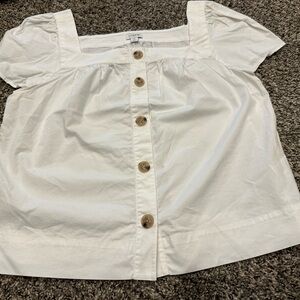 J CREW WOMENS WHITE BUTTON DOWN SQUARE NECK BLOUSE MEDIUM COTTON